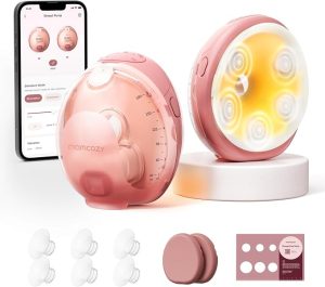 Momcozy Wellness 1 Wearable Breast Pump, Warm-Massage Hands-Free Pump with Heated Flange&Simulated Massage for Comfortable Breastfeeding&Let-Down, App-Controlled, 4 Modes 12 Levels, 180ml/6oz