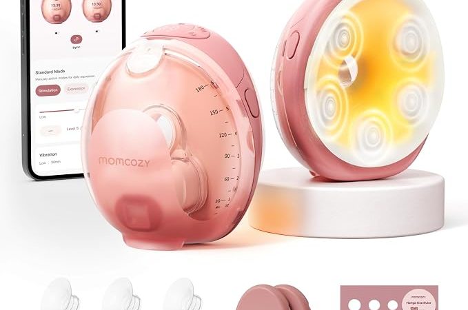 Momcozy Wellness 1 Wearable Breast Pump, Warm-Massage Hands-Free Pump with Heated Flange&Simulated Massage for Comfortable Breastfeeding&Let-Down, App-Controlled, 4 Modes 12 Levels, 180ml/6oz